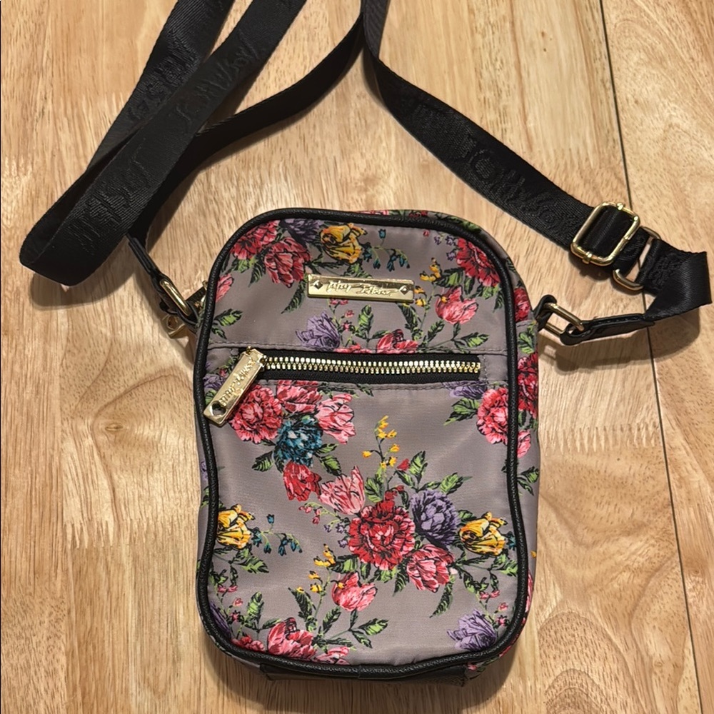 Betsey Johnson Gray Crossbody Bag with Floral Design
